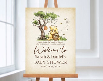 Winnie The Pooh Baby Shower Welcome Sign, Editable Gender Neutral Baby Shower Sign, Classic Winnie-The-Pooh Baby Shower Welcome Sign, B186