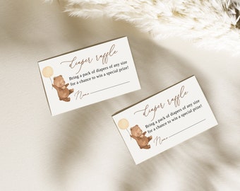 Gender Neutral Baby Shower Diaper Raffle Tickets, Bear Theme Baby Shower Insert Bear Baby Shower Diaper Raffle Ticket Editable Template B168