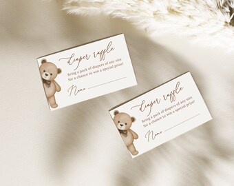 Teddy Bear Baby Shower Diaper Raffle Tickets, Bear Theme Baby Shower Insert, Gender Neutral Baby Shower Diaper Raffle Ticket Printable B212