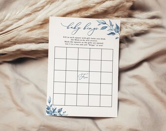 Dusty Blue Baby Shower Bingo Game Template, Baby Shower Activity, Baby Bingo Game Template, Baby Boy Shower Quiz, B63