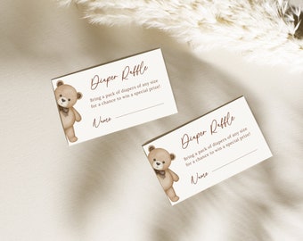Bear Baby Shower Diaper Raffle Tickets, Bear Theme Baby Shower Insert, Gender Neutral Baby Shower Diaper Raffle Ticket Printable Insert B207