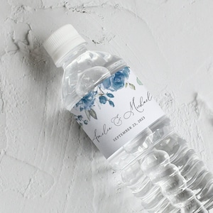 Dusty Blue Water Bottle Labels, Blue Wedding Water Bottle Label, Water Bottle Label Template, Templett, #B97