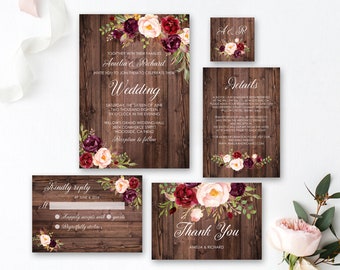 rustic wedding invitation template etsy