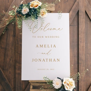 Gold Hochzeit Willkommensschild Vorlage, Kalligraphie Willkommensschild, Elegantes Willkommensschild, Hochzeitsschild, #B70