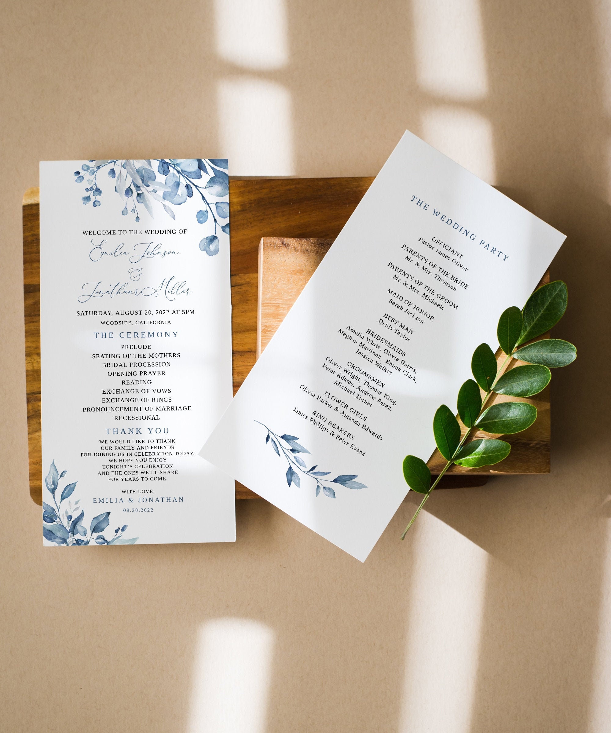 Dusty Blue Wedding Program Template, Floral Wedding Program Printable, Templett, #B63