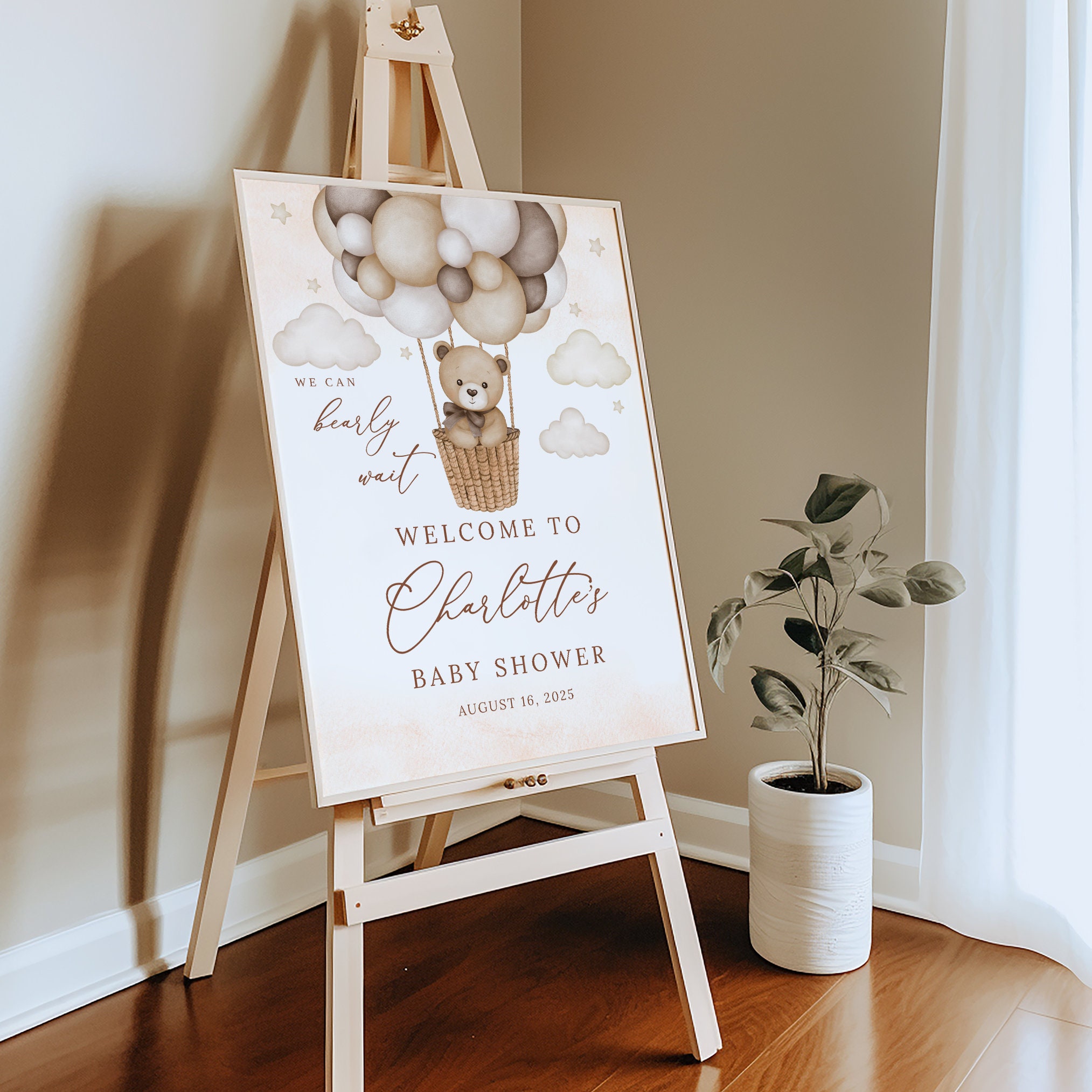 Editable Teddy Bear Hot Air Balloon Baby Shower Welcome Sign We Can ...