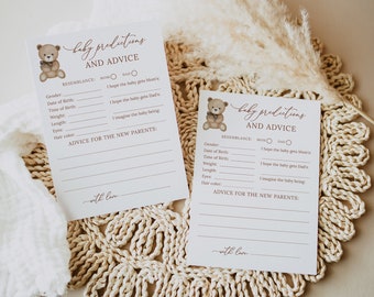 Baby Predictions and Advice Card, Advice and Wishes for the New Parents, Neutral Shower Game, Editable Baby Advice, Teddy Bear Shower, B212