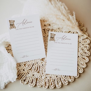 Carte de conseils pour une baby shower, Conseils pour une baby shower pour les futurs parents, Jeu de baby shower non sexiste, Cartes de souhaits, Thème ours, B212