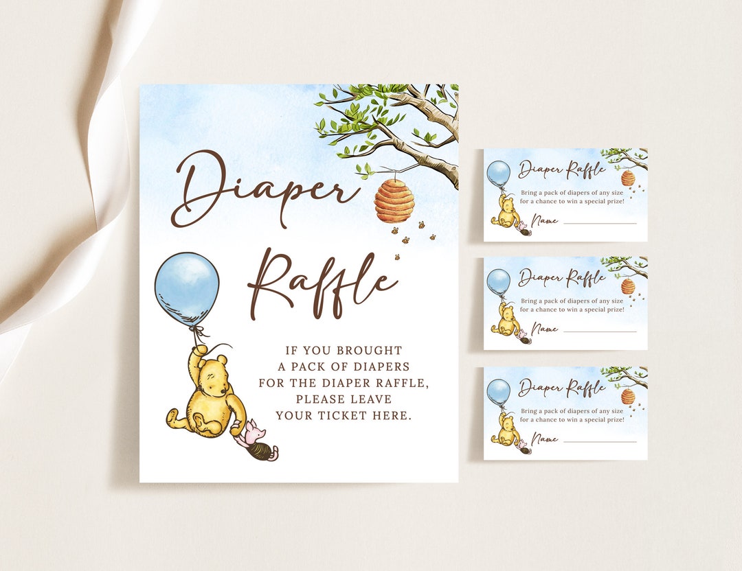 Winnie the Pooh Baby Shower Diaper Raffle Tickets and Sign Template ...