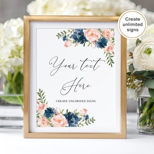 Navy and Blush Wedding Editable Sign, Edit Yourself, Custom Wedding Sign Template, Printable Signs, Templett, #B68