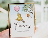 Winnie The Pooh Baby Girl Shower Favors Sign Template, Please Take One, Winnie-The-Pooh Favors Sign, Custom Baby Shower Sign Editable B189