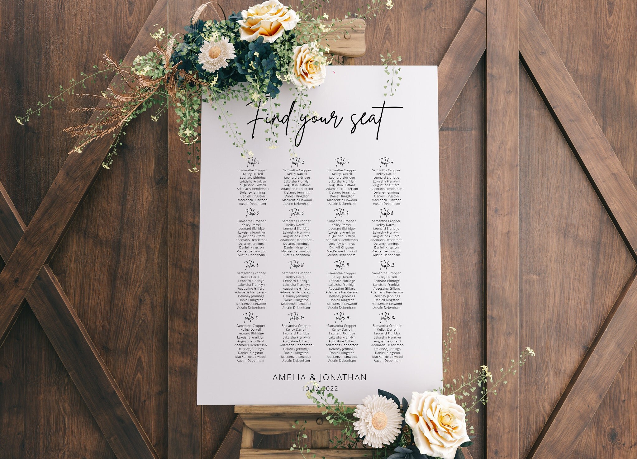 Wedding Seating Chart Template, Modern Wedding Seating Plan, Wedding Seating Board, Templett, #B127