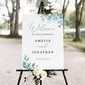 Teal Wedding Welcome Sign Template, Turquoise Wedding Welcome Sign, Templett, #B65
