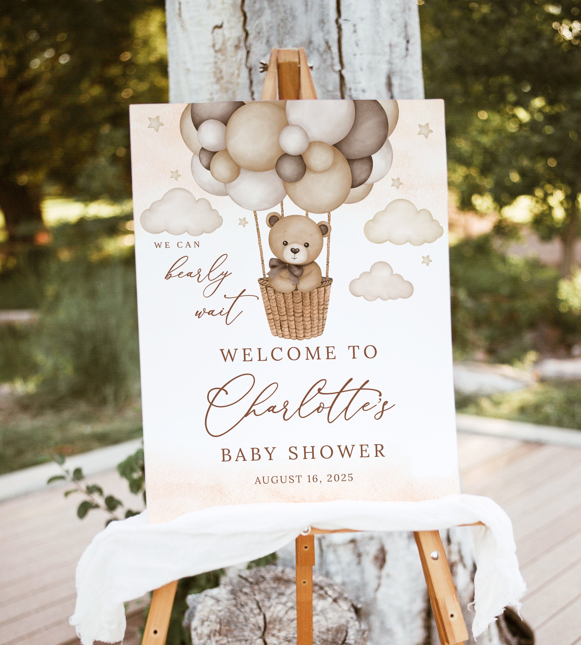 Editable Teddy Bear Hot Air Balloon Baby Shower Welcome Sign We Can ...