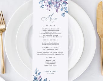 Dusty Blue Purple Wedding Menu Template, B157