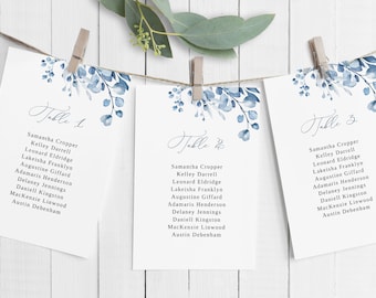 Dusty Blue Wedding Seating Chart Cards Template, Hanging Seat Chart, Wedding Seating Plan, Wedding Seating Board, Templett, #B63