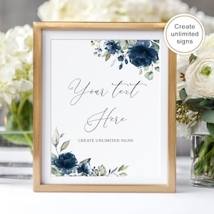 Navy Wedding Sign, Edit Yourself, Custom Wedding Sign Template, Dark Blue Wedding Sign, Printable Signs, Templett, #B34