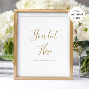 Editable Wedding Sign, Edit Yourself, Custom Wedding Sign Template, Gold Wedding Sign, Printable Signs, Templett, #B100