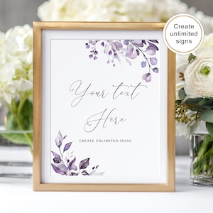 Dusty Purple Wedding Sign, Edit Yourself, Custom Wedding Sign Template, Lavender Wedding Sign, Printable Signs, Templett, #B64