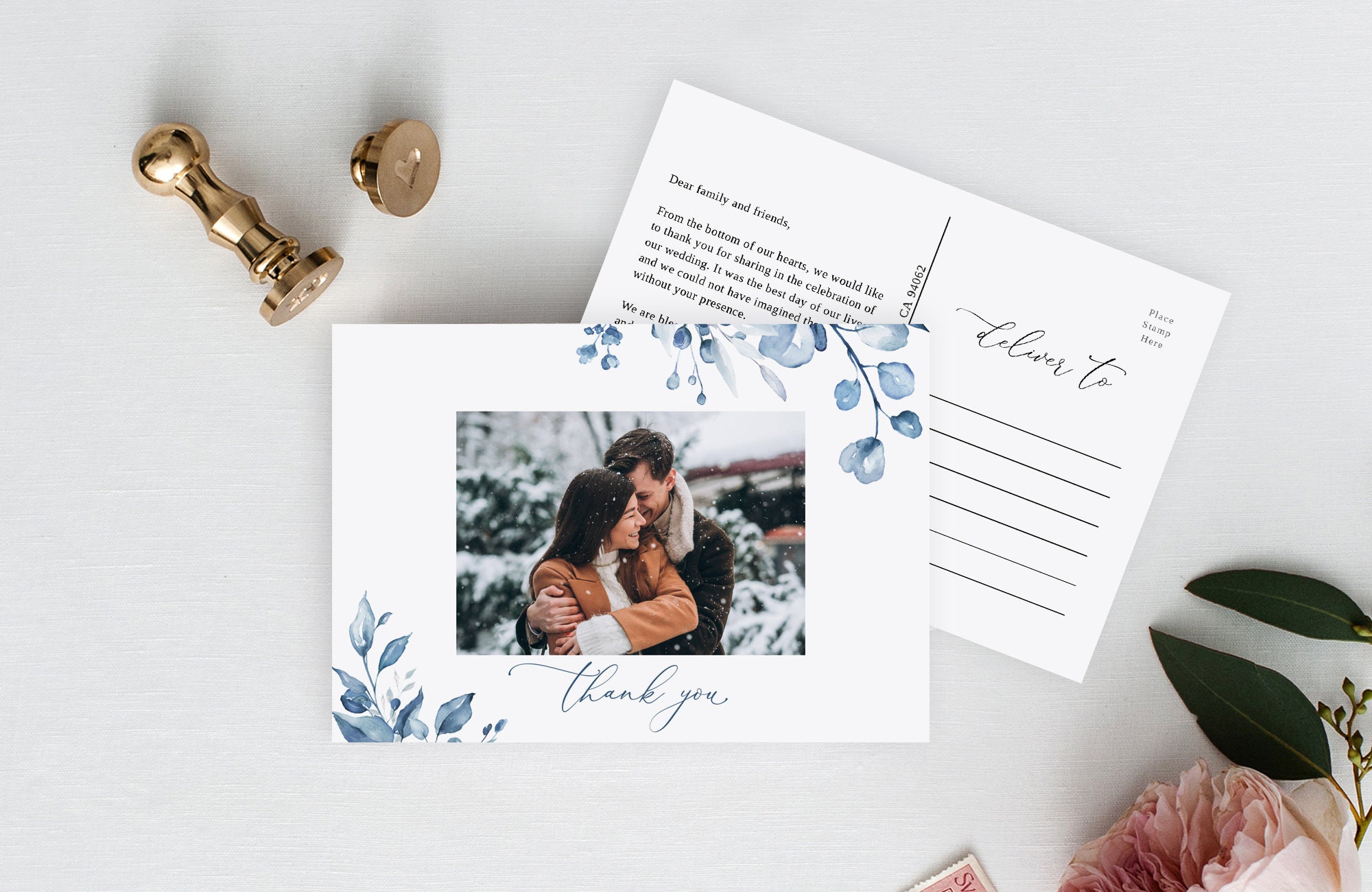 Dusty Blue Hochzeit Dankeskarte, Vorlage, Hochzeit Dankeskarte, Postkarte  Dankeskarte, Foto Dankeskarte, Templett, #B63 - Etsy Österreich, image size:2000x1300