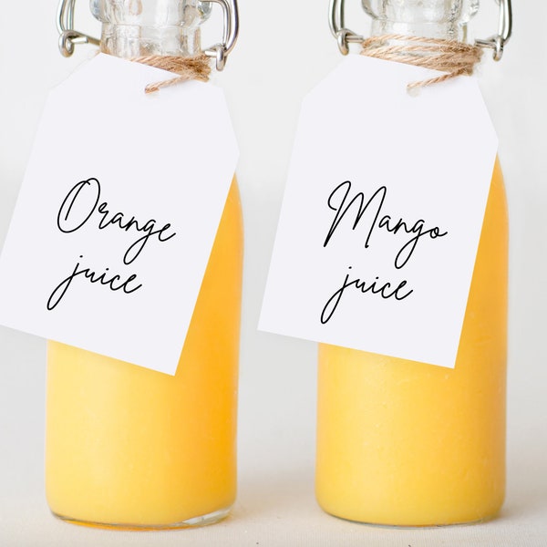 Mimosa Bar Juice Tags, Minimalist Juice Tags, Baby Shower Juice Tags, Juice Bottle Tags, Food Labels, Momosa Bar Tags, Templett, #B127