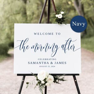 Welcome to the Morning After Sign, Navy Welcome Sign, Blue Wedding Brunch Welcome Sign, Elegant Wedding Sign Template, Templett, #B151