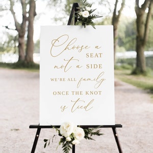 Gold Wedding Seating Sign Template, Choose a Seat Sign, Pik a Seat, We’re all Family Once the Knot is Tied, Templett, #B70