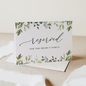Greenery Wedding Reserved Sign Template, Reserved Row Sign, Folded Reserved Table Sign, Templett, #B32