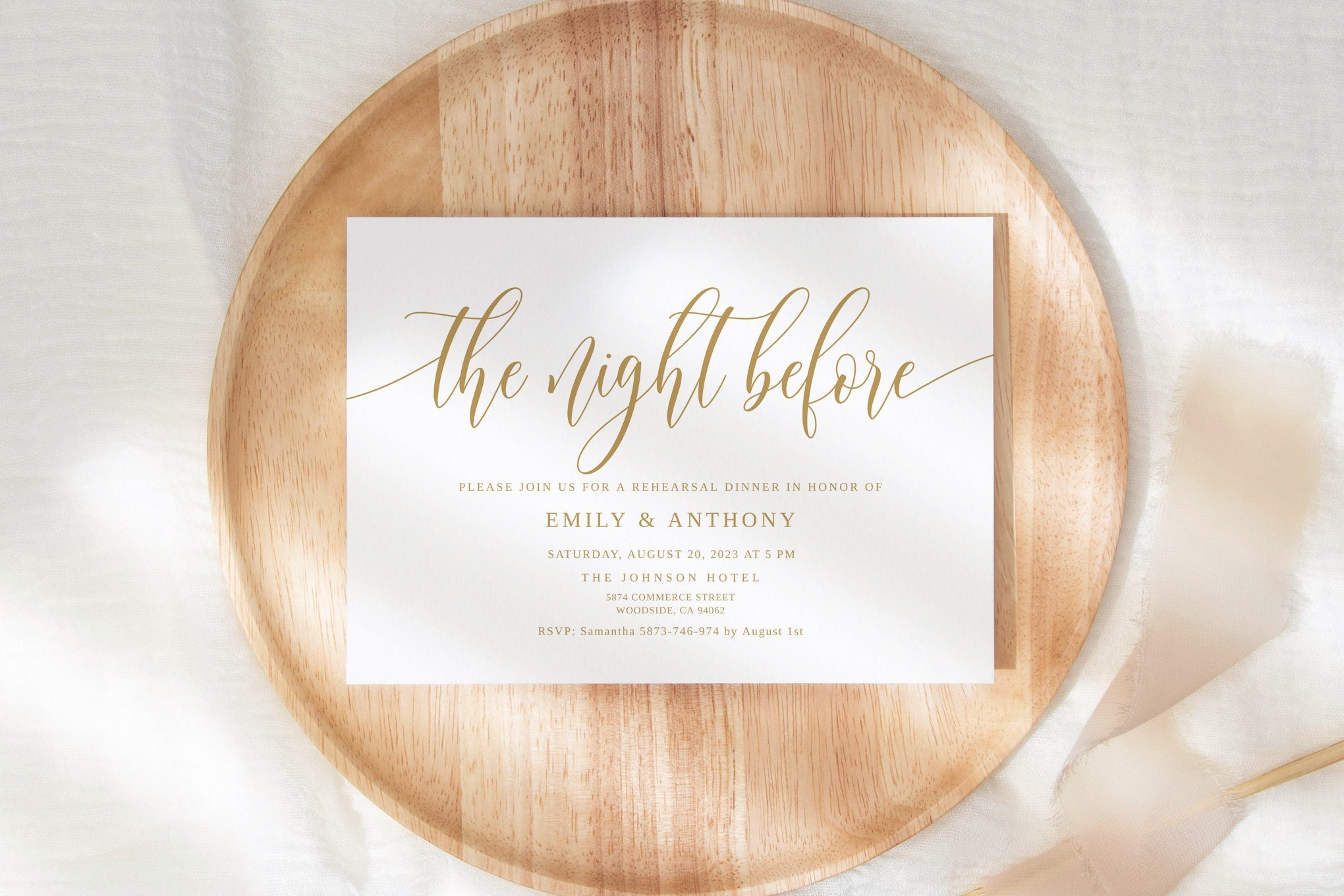 Gold The Night Before Invitation, Gold Rehearsal Dinner Invitation, Gold Invitation, Templett, #B100