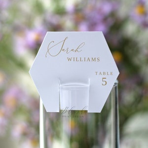 Champagne Place Cards, Hexagon Place Card Template, Gold Place Cards, Modern Name Cards, Seating Card, Wedding Name Card, Templett, #B70
