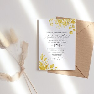 Watercolor Yellow Wedding Invitation Template, Yellow Invitation, Templett, #B154 image 2