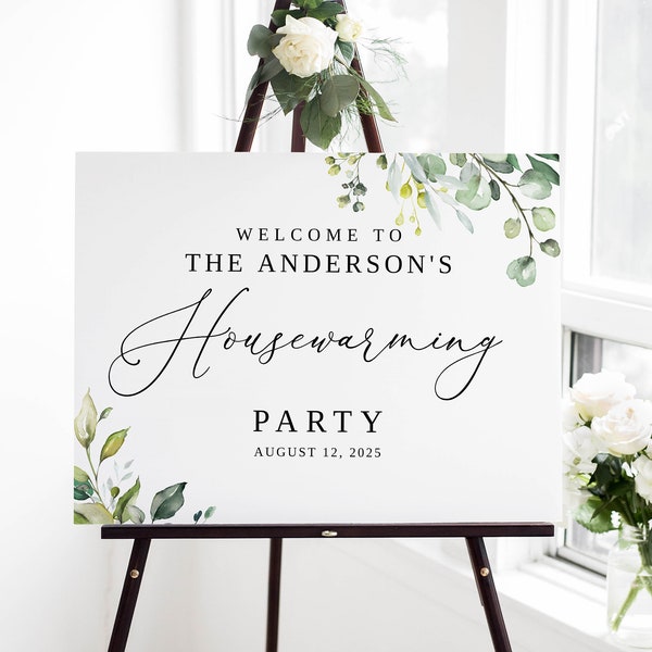 Greenery Housewarming Party Welcome Sign, Housewarming Welcome Sign Template, Housewarming Sign, Templett, #B32