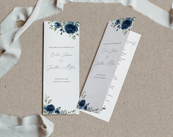 Navy Wedding Program Template Dark Blue Wedding Program | Etsy
