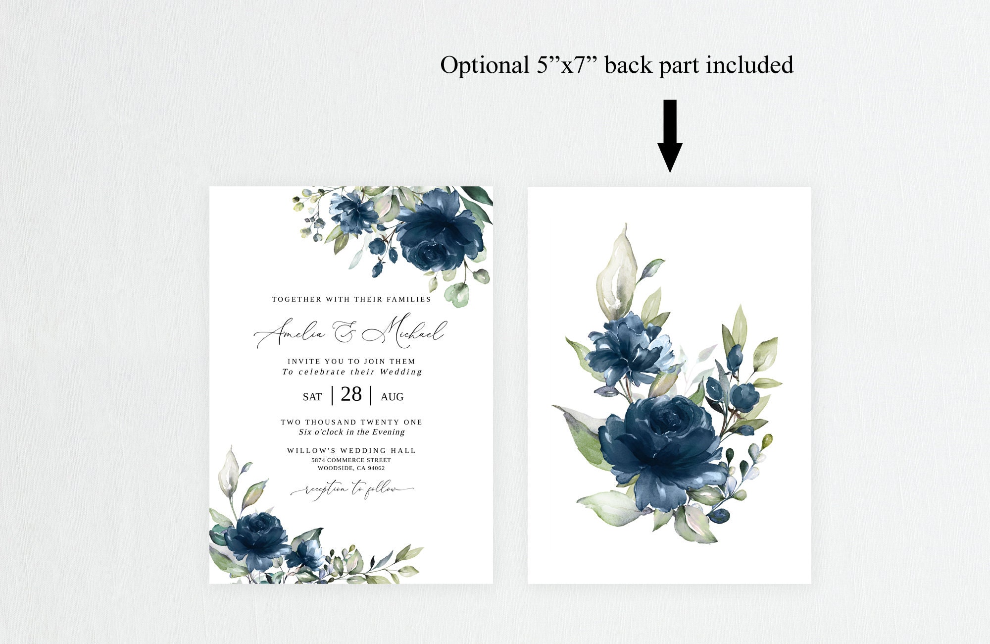 Navy Wedding Invitation Template Blue Wedding Invitation - Etsy