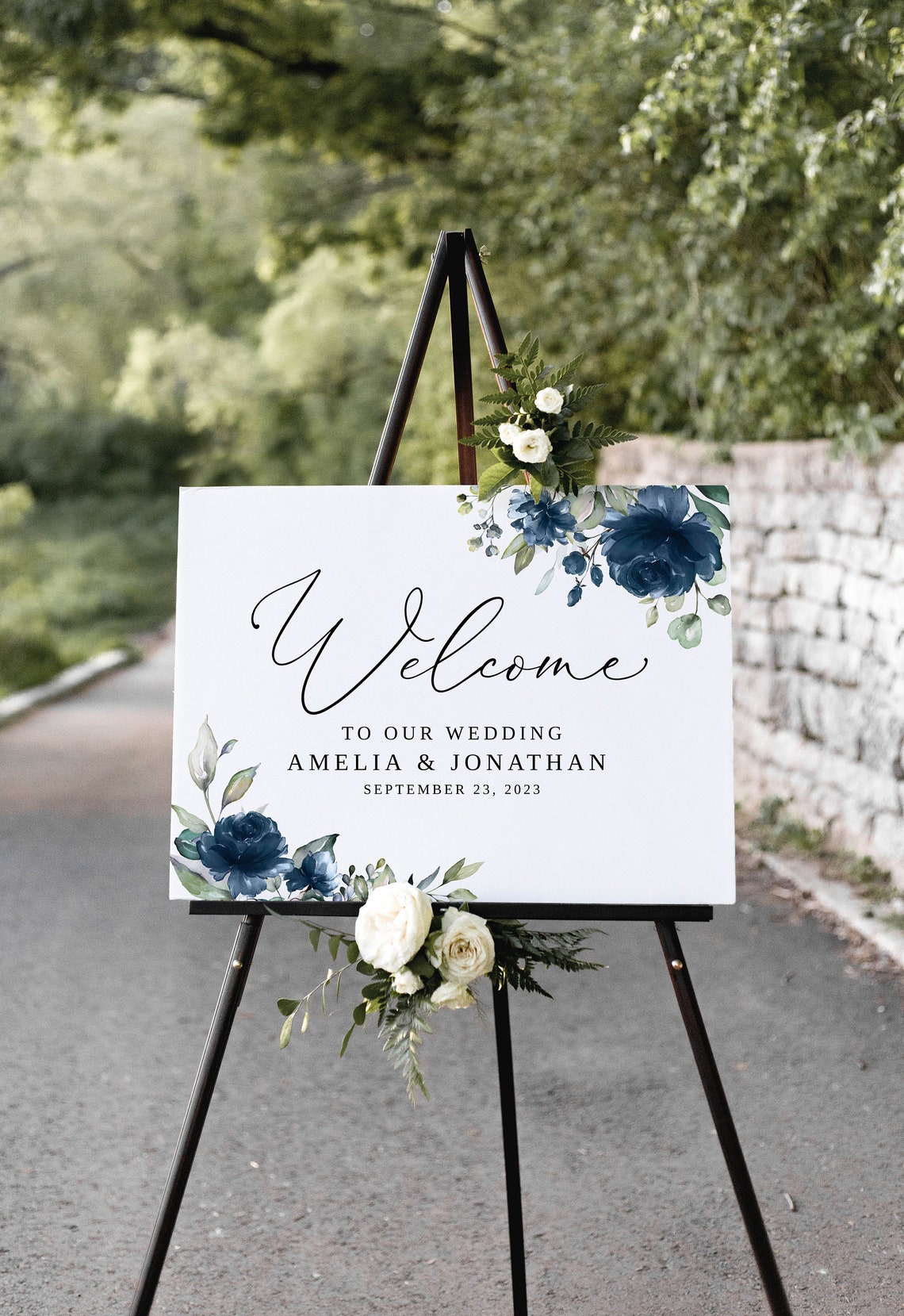 Dark Blue Wedding Welcome Sign Navy Wedding Welcome Sign image 2