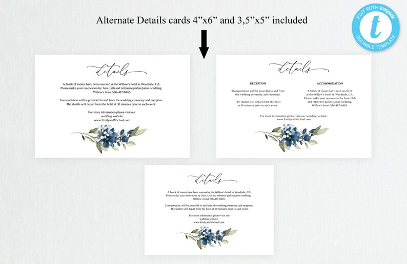 Navy and Baby's Breath Wedding Invitation Template Blue Etsy