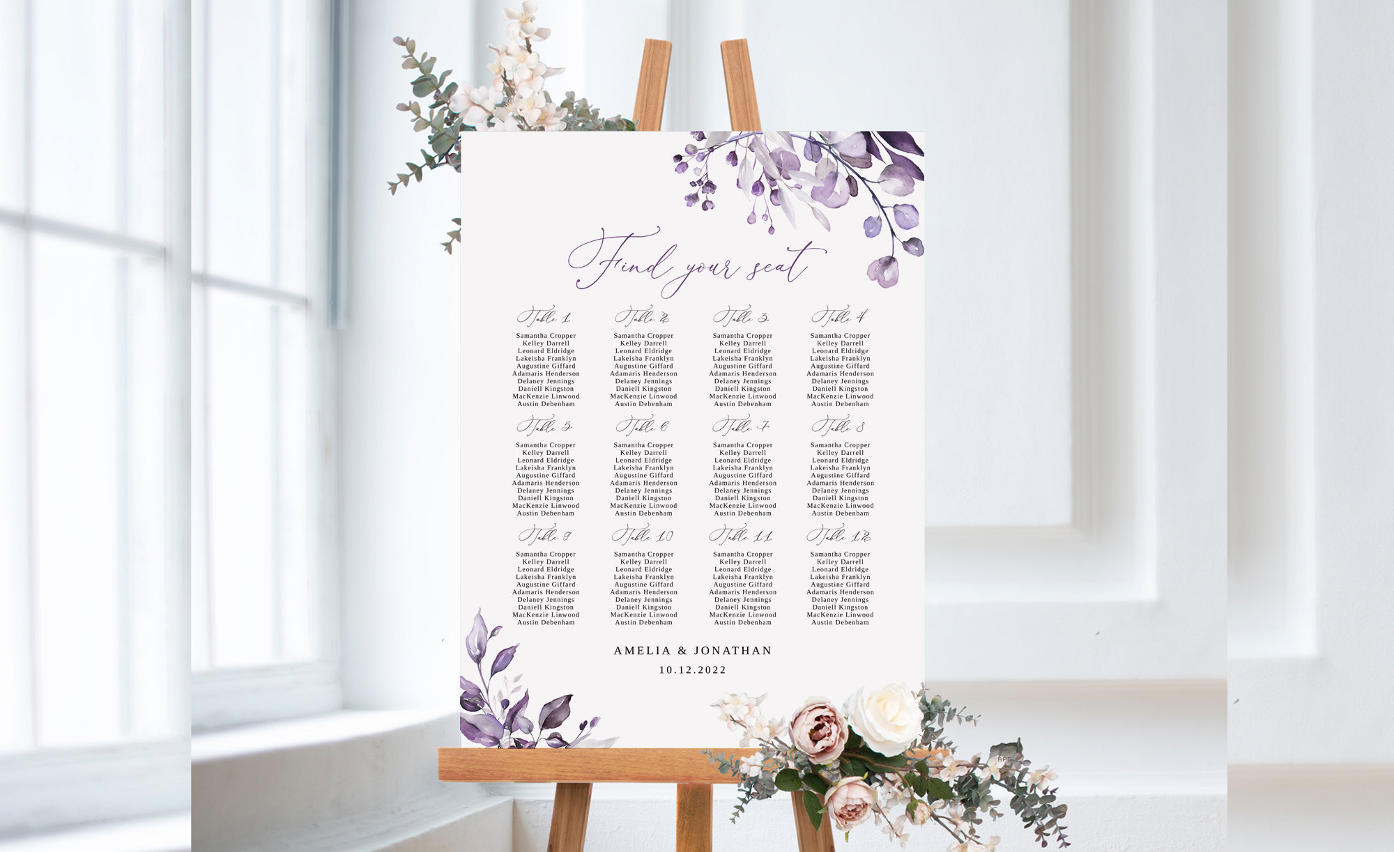Dusty Purple Wedding Seating Chart Template, Lavender Wedding Seating Chart, Wedding Seating Board, Seating Plan, Templett, #B64