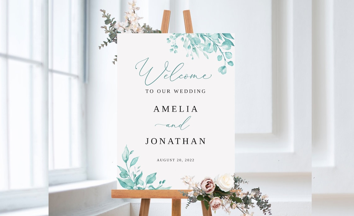 Aqua Blue Wedding Welcome Sign Template Egg Blue Wedding image 1