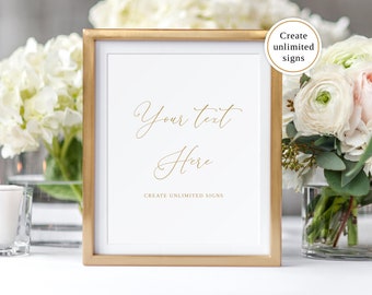 Editable Wedding Sign, Edit Yourself, Custom Wedding Sign Template, Gold Wedding Sign, Printable Signs, Templett, #B70