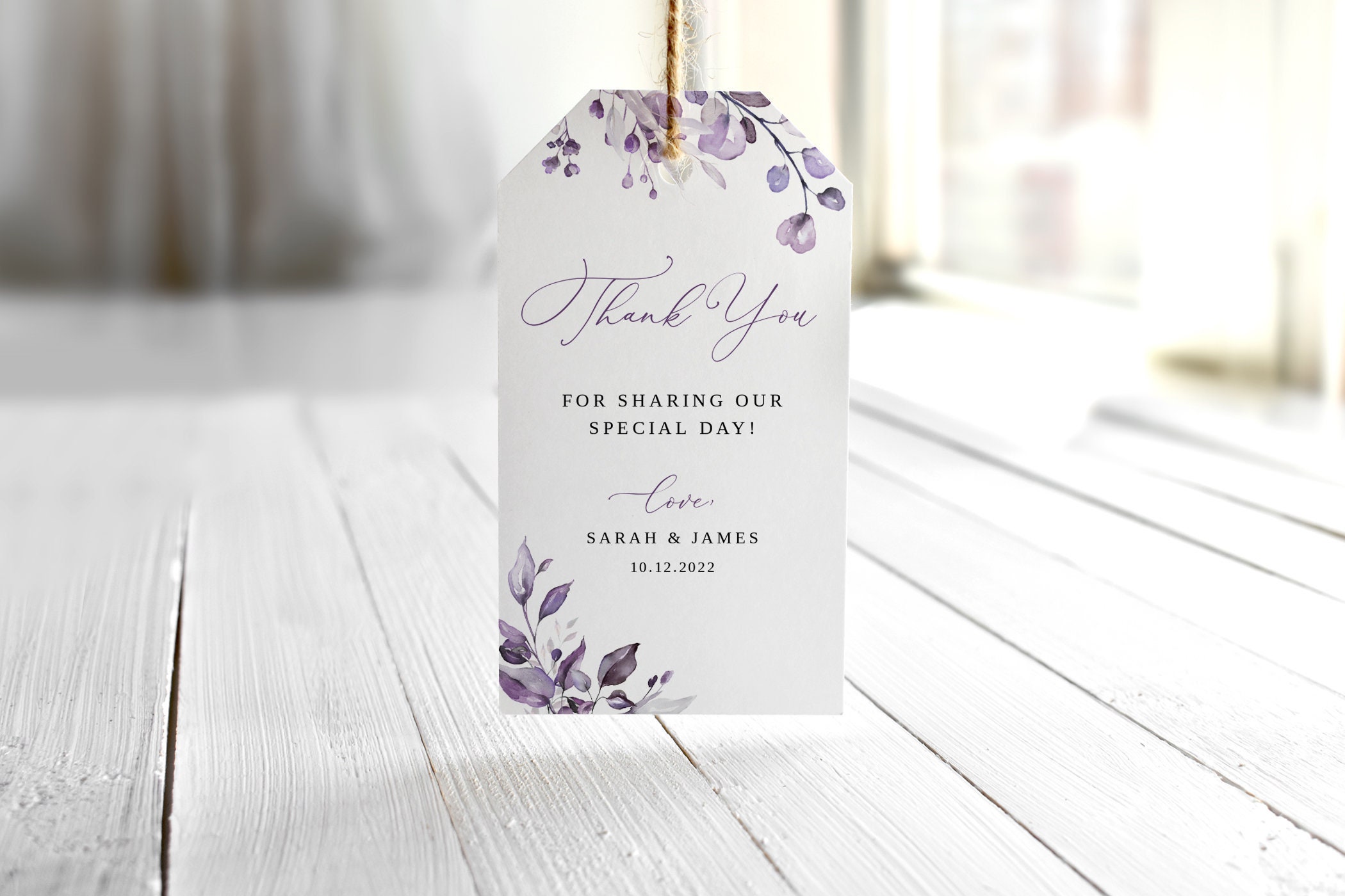 100 Etichette Regalo Personalizzate Per Matrimonio, Bomboniere, 7x4.5 Cm, Colore Viola, Carta Di Qualità, Stampa Digitale