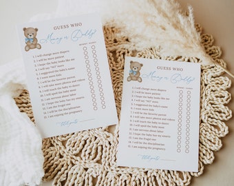 Baby Boy Shower Game, Teddy Bear Baby Shower Guess Who Said Game, Mommy or Daddy Game, He Said She Said Game, Boys Baby Shower Games, B215