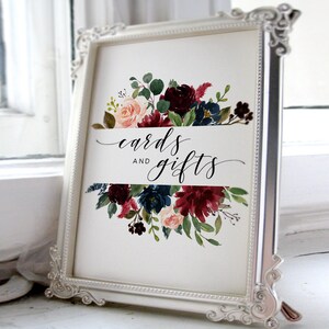Panneau pour cartes et cadeaux de mariage, panneaux pour cartes de mariage et cadeaux imprimables, mariage bordeaux et bleu marine, panneaux de mariage imprimables, #B02