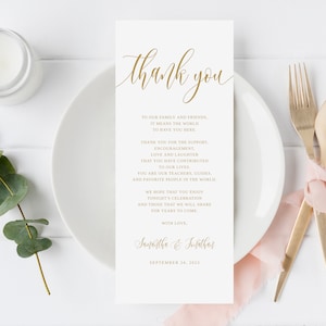 Tarjeta de agradecimiento de oro, plantilla de tarjeta de agradecimiento de boda de oro, tarjeta de lugar de agradecimiento, tarjeta de agradecimiento de boda, Templett, #B100