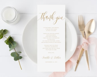 Gold Thank You Card, Gold Wedding Thank You Card Template, Thank You Place Card, Wedding Thanks Card, Templett, #B100