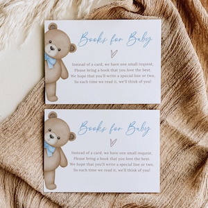 Livres de baby shower modifiables pour carte de bébé, carte de demande de livre, encart pour shower de bébé garçon, apportez un livre bibliothèque de bébé sur le thème des ours B208