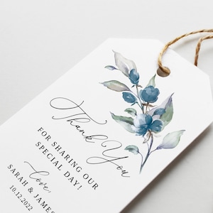 Dusty Blue Wedding Thank You Tags, Blue Wedding Gift Tags, Floral Wedding Favor Tags, Printable Thank You Tag, Templett, #B97