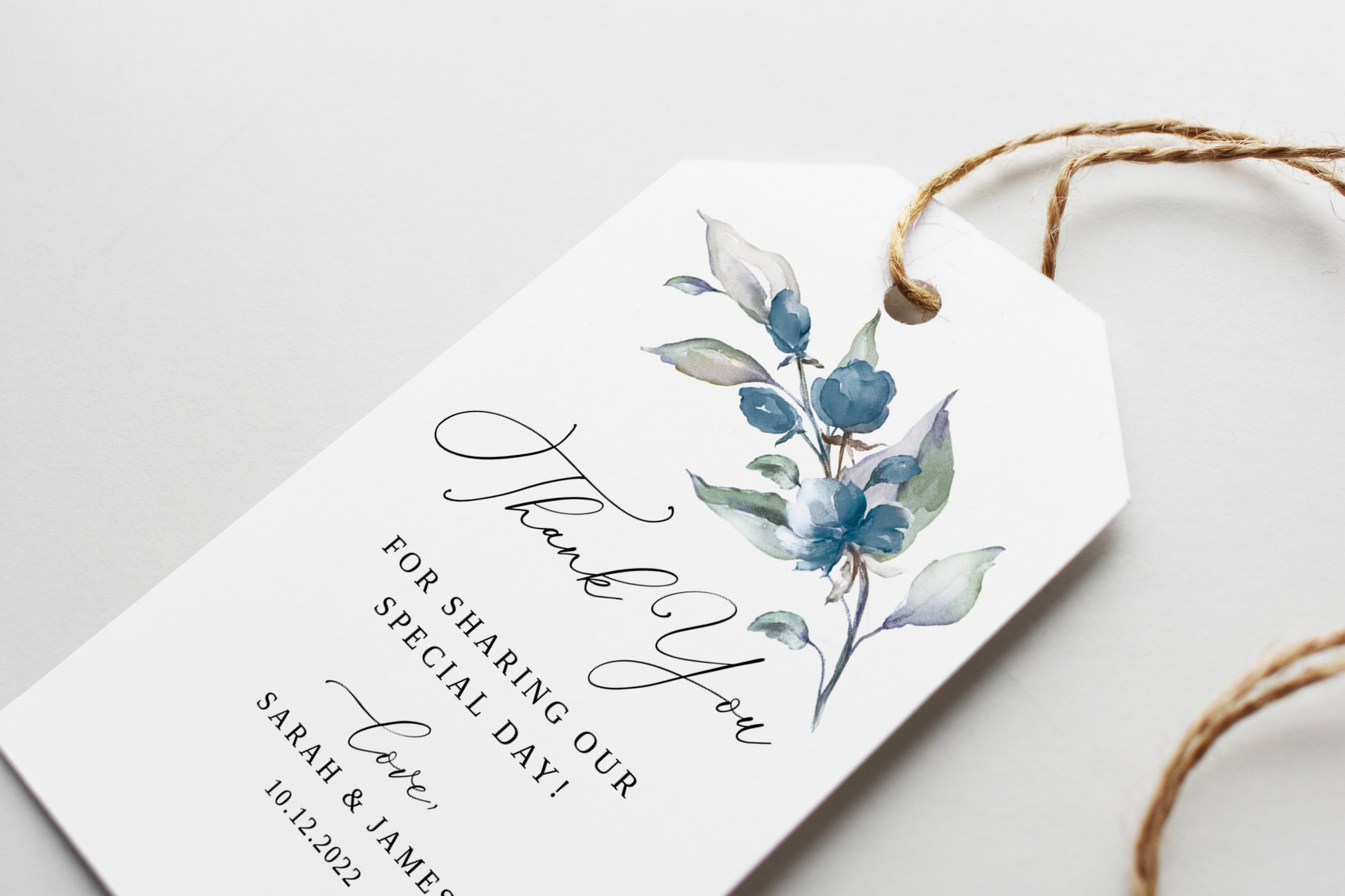 Dusty Blue Wedding Thank You Tags, Blue Wedding Gift Tags, Floral Wedding Favor Tags, Printable Thank You Tag, Templett, #B97