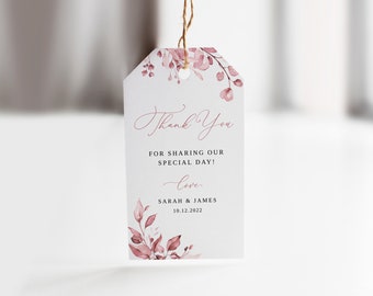 Dusty Pink Wedding Thank You Tags, Wedding Favor Tags, Wedding Gift Tags, Printable Thanks Tags, Templett, #B90