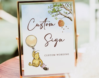Editable Winnie The Pooh Baby Shower Sign, Edit Yourself, Custom Sign Template, Neutral Baby Shower Sign, Templett, B190