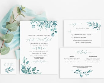 Turquoise Floral Wedding Invitation Template (Templett)